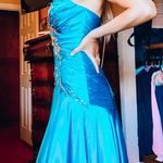 Tony Bowls  One Shoulder Peacock Inspired Dress Blue Green 8 Photo 5