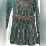 Buckle BKE Belted Waist Tweed ChunkyKnit Boho Earthy Brown Turquoise Sweater Med Photo 8