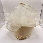 Vintage Church Hat White And Gold Brim Fancy Bow‎ Kentucky Derby Photo 0