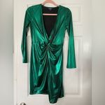 Lulus  Glow Like Me Teal Green Metallic Twist-Front Long Sleeve Dress Size Small Photo 3