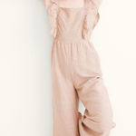 Madewell Linen Blend Ruffle Tie Back Wide Leg Jumpsuit Neutral Size 4 Neutral Photo 0