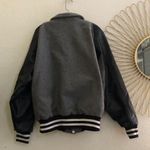 RARE Vintage 90s Awards USA Grey Black White 100% Wool Leather varsity bomber letterman jacket coat Long Sleeve XL. Made in USA Photo 1