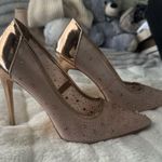 Lauren Lorraine Gold and Cream Heels with Pointed Toe and Stiletto Design Photo 1