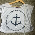🦋 Your Eyes Lie Nautical Anchor Print White Crop Top Summer Casual Beach Small Photo 5