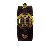 Tory Burch Purple Snakeskin with gold Logo Statement Cuff Bracelet Photo 2