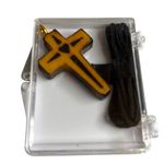 Wooden Cross Pendant Necklace Heart Charm Religious Handcarved Christian Jesus Black Photo 2