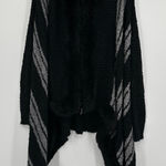 Venus Open Front Cardigan Sweater S Black Gray Stripe Fuzzy Trim Knit Photo 0