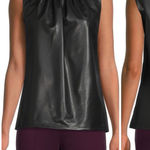 Calvin Klein  Pleated Faux Leather Sleeveless Top Black Women’s Size Medium Photo 0
