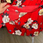Red Floral Faux Wrap Skort Romper. Size Small Photo 1