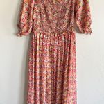 Lili Sidonio woven midi dress ice cream pink floral off the shoulder Large NWT Photo 7
