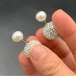 White Double Pearl Earrings Sterling Silver Made With Swarovski crystal Bridal Photo 2