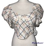 Milk & Honey MED crop top plaid padded top elastic back stretchy sweetheart neck Orange Photo 9