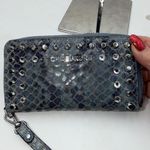 Michael Kors Studded Snake Embossed Zip Around Wristlet Blue Silver Accents Photo 6