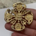 Beautiful Vintage Signed P.E.P. Brooch Pin Gold Tone / Faux Pearl Photo 3