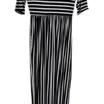 Vanilla Bay Black White‎ Stripe Print Dress Medium Short Sleeve Knit Minimalist Mod Stretch Photo 0