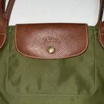 Longchamp Le Pliage Green Leather Canvas Gorpcore Designer Tote Shopping Bag Photo 7