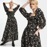Free People  Witchy Oasis Printed Midi Dress Black Floral Small Bohemian Prairie Photo 3