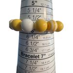 Vintage Acrylic Bead Stretch Bracelet White Lemon Yellow Striped Vacation Summer Photo 3