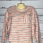 Lou & grey  NWT Size XS Tan with Neon Pink & Blue Stripe Chest Pocket Sweatshirt Photo 1