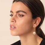 Long Gold Circle Dangling Earrings for Women Lightweight Flat Brushed 18k Gold Photo 5