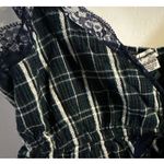 American Eagle Outfitters XS Summer Top Navy Beige Plaid Babydoll Lace Photo 1