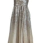 Eliza J Sequined Backless Sleeveless Long Ball Gown Gold Size 8 Formal Dress Photo 0