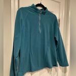 L.L. Bean Teal 1/4 Zip Pullover Long Sleeve Fleece Top Mock Neck Pocket Size L Green Size L Photo 3