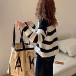 Boutique Korean Vintage Letters Graphic Canvas Tote Bag Photo 4