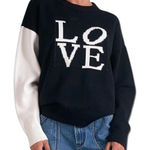 Elan  LOVE Colorblock Black White Long Sleeve Pullover Sweater, Size Large Photo 0