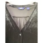 Lands' End  Black Velvet Button Front Top V Neck Sz M 10-12 Old Money Cozy Luxury Photo 3