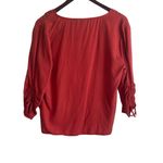 Blue Rain  Women Top L Orange‎ Tencel 3/4 Ruched Tie Front and Sleeve Boho Indie Photo 2