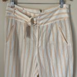 Anthropologie  Oasis Striped Pants Cream & Peach High Waist Cotton Linen Blend Photo 4