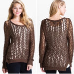 Lucky Brand  Brown Open Knit Crochet Sweater Photo 1