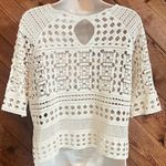 Holly Bracken crochet knit scoop neck cream short sleeve blouse top Photo 1
