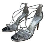 Gianni Bini Strappy Stiletto Heel Sandals Shoes Shiny Silver Size 10M Photo 2