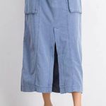 Free People NEW Size 2 Catching Feelings Chambray Denim Blue Tie Midi Skirt BNWTS Photo 4