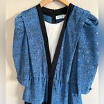 Vintage 80s Lady Carol Blue Peplum Puff Shoulder Dress Set Retro Career Chic Size L Photo 3