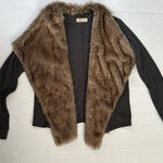 Hollister  Top Women M/L Faux Fur Lined Long Sleeve Open Front‎ Sweater Gray Photo 0