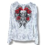 Rock & Roll Cowgirl  Burnout Rose Rhinestone long sleeve Top, white size XXL Photo 2