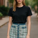 Nanette Lepore NWT Nanette  Women's Tweed Skirt Pearl Button Embellished Blue Photo 0