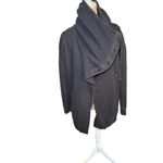 Athleta Black Drape Neck Snap Closure Sweatshirt Cardigan Women's Medium Photo 3