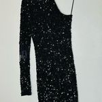 Parker  Black Sequin One Shoulder Long Sleeve Beaded Bodycon Mini Dress Size 0 Photo 7