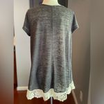 Kori  Elegant Gray Heathered Lace Trim Top Photo 2