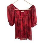 Lovestitch  Red Floral Sheer Peasant Blouse Boho Off-Shoulder Romantic Top M Photo 1