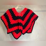Handmade Handcrafted womens vibrant Red/Black boho Fashion Crochet Poncho cover 32”x 22” Photo 10