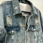 Women’s Blue B Collection Distressed Jean Jacket Size Large Photo 2