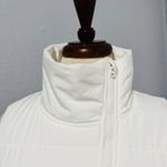 New Balance Women Ivory Diagonal Zip-Front Puffer Vest Side Pockets High Neck XS Photo 2