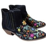 Nordstrom Diba Black Suede Embroidered Floral Boho Ankle Booties Size 7.5. Photo 1