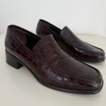 Vintage Nino Cerruti Loafers Womens 6 Croc Embossed Leather Square Toe Oxblood Black Photo 4