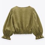 ZARA  Cropped 100% Linen Long Sleeve Wrapped Blouse Photo 2